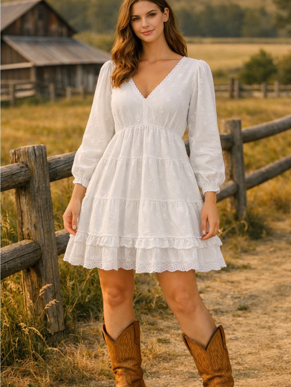 ASOS White Tiered Eyelet V-Neck Midi Dress Size 6 (Stock pic)